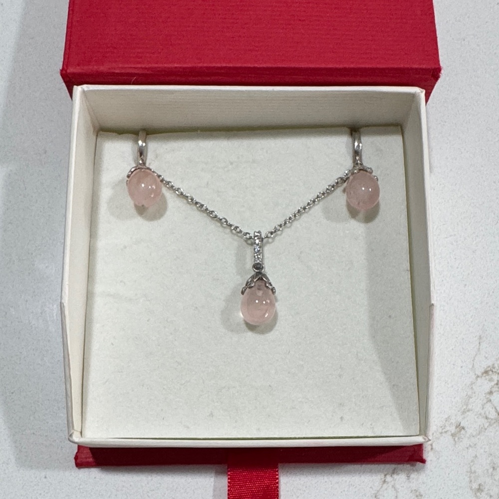 Elegant Pink Stone Necklace and Earring Set